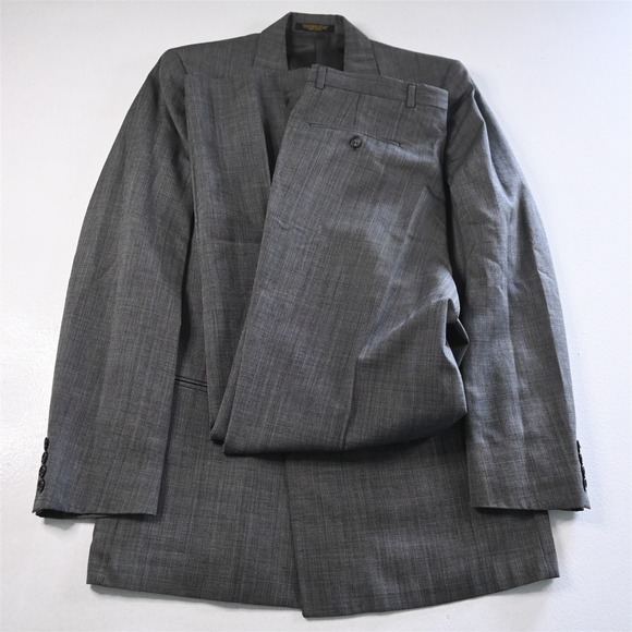 Vtg USA Made Double Breasted 39L 32x32 Gray Striped Wool Mens Jacket Pants Suit